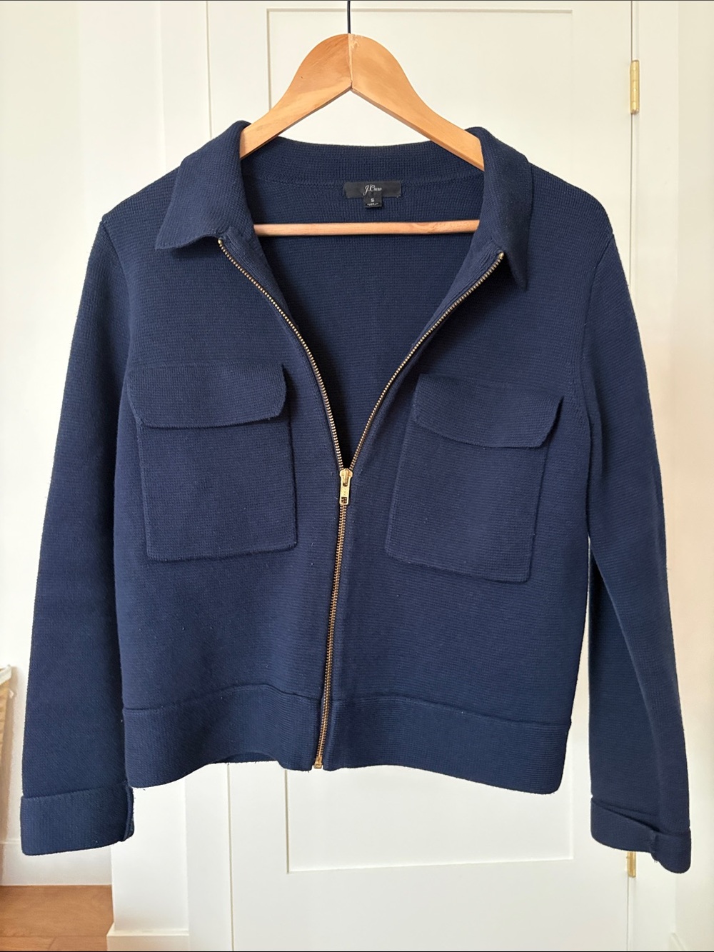 J. Crew Navy Zip-Front Utility Jacket with Gold Hardware